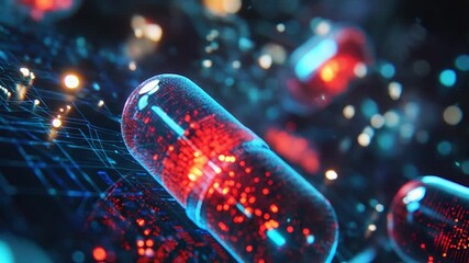Wall Mural - Digital capsule with glowing data on circuit board