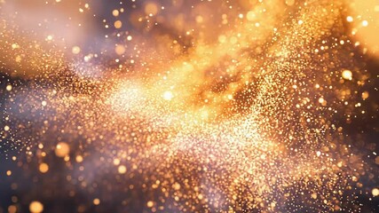 Wall Mural - Golden glitter particles exploding creating bokeh light background