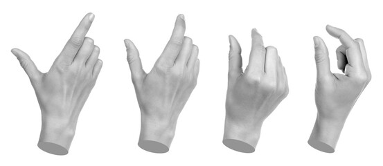 Set of gray hand contemporary art style showing phone gestures isolated on transparent background