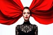 © starush - Woman with dramatic red fabric extending from her head creates a striking visual effect