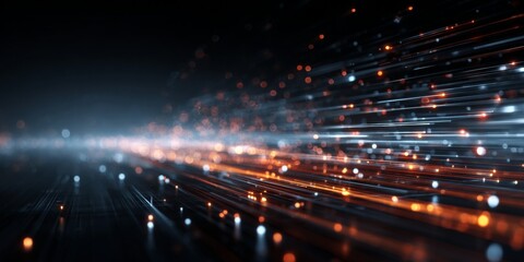 Wall Mural - Futuristic Abstract Digital Technology Background with Glowing Lines and Data Streams in Dark Space