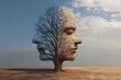 © Alexander LW - a tree in the shape of two human faces with one half empty branches and the opposite side full of leaves, as a medical metaphor for psychological contrast in feelings