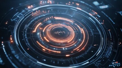 Wall Mural - Futuristic circular user interface displaying digital data processing