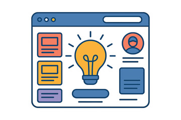 Creative idea generation concept shown within a stylized web browser interface with content elements