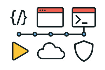 Set of icons for software development process and technology workflow