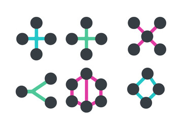 Abstract node and connection diagrams illustrating network concepts and data flow