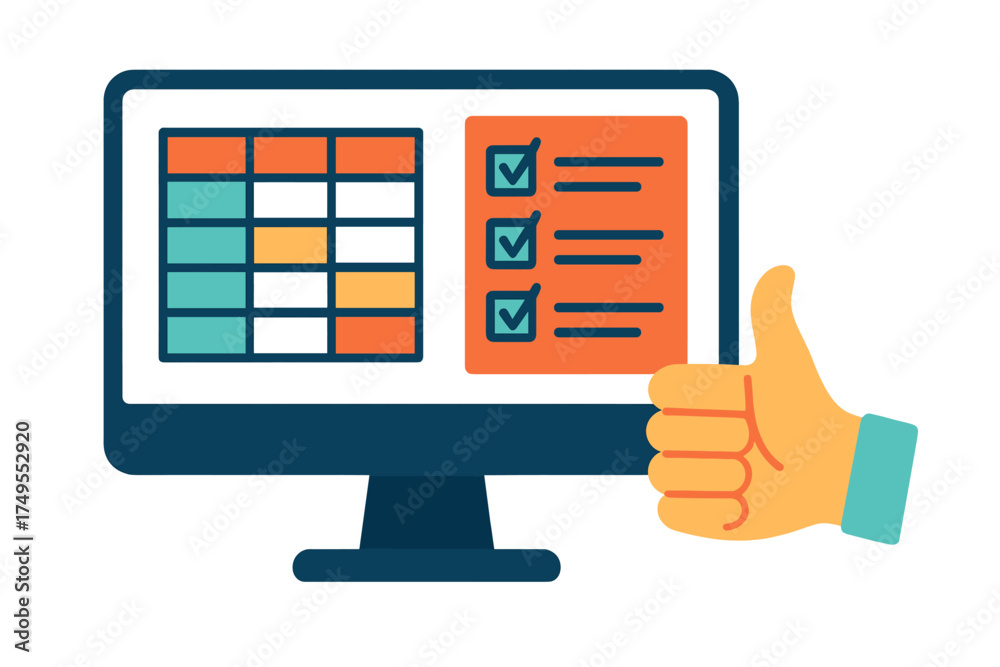 Digital screen showing a spreadsheet and completed task list with a ...