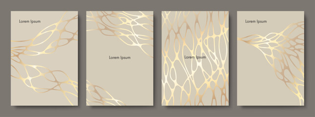 Wall Mural - Set of Wavy Gold Covers. Applicable for Brochures, Banners, Party Invitations, Posters and Fliers. Vector Abstract Illustration.