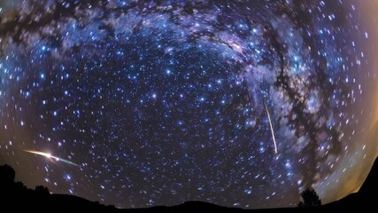 Wall Mural - A mesmerizing fisheye view of a starry night sky, capturing the Milky Way. Ideal for a time-lapse video showcasing the universe's beauty. Live desktop wallpaper.