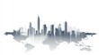 © Zeva - Cityscape skyline over world map, urban view, background, presentation graphic