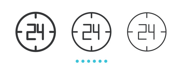 24 Hour Clock and Around Icon. Thin line icon vector