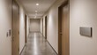 © Mart123 - Modern Hotel Corridor with Multiple Doors and Subtle Lighting.