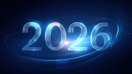 Wall Mural - Vibrant and Futuristic Digital Concept of the Year 2026 with Light Effects and Blue Background for Celebratory and Planning Themes