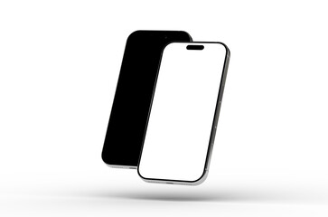 High-quality image of two smartphones, one with a black screen and one with a white screen, perfect for app presentations or website design mockups. Clean and modern