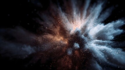 Wall Mural - Dynamic explosion of glowing particles and swirling smoke in vibrant colors against a dark background