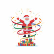 © Hossam - Joyful santa claus with open arms surrounded by colorful ribbons and gifts celebrating the spirit of christmas and holiday cheer