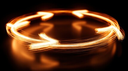 Wall Mural - Abstract light trails forming circular motion arrows on a black background, symbolizing continuous flow, repetition, and dynamic movement in modern design