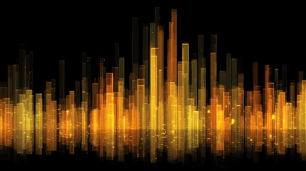 Wall Mural - Abstract visual representation of sound waves in vibrant orange and gold colors against a black background, embodying dynamic energy and rhythm in design