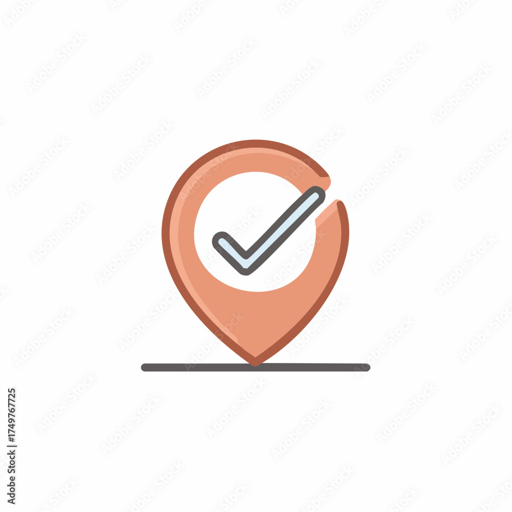 Checkmark inside map location marker icon, location pin with tick ...