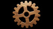 © Zubair - Wooden gear wheel on black background, a symbol of mechanical engineering, industry, and teamwork, representing precision and functionality
