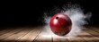 © pvl0707 - Bowling ball strikes the lane with force, sending up a cloud of dust on a polished wooden floor during a game at a lively bowling alley