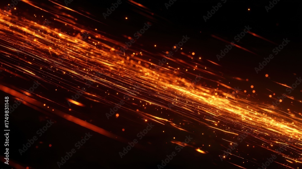 Glowing fire embers and sparks floating over a dark background with ...