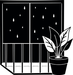 Wall Mural - potted plant with green leaves in a decorative vase illustration