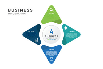 4 steps Segment Business Infographic with Central Circular Label and Icons