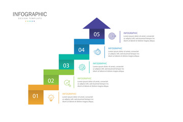 Wall Mural - 5 steps colorful arrows infographic Vector illustration. Business Growth Concept.