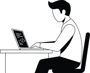 Man coding on laptop, depicting software development, programming, and the modern digital workplace isolated on white background