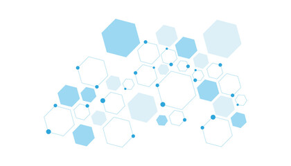Science network pattern blue Hexagonal abstract background. Big Data Visualization structure elements . Health care and science medical pattern innovation. Template design with concept Dots and lines.
