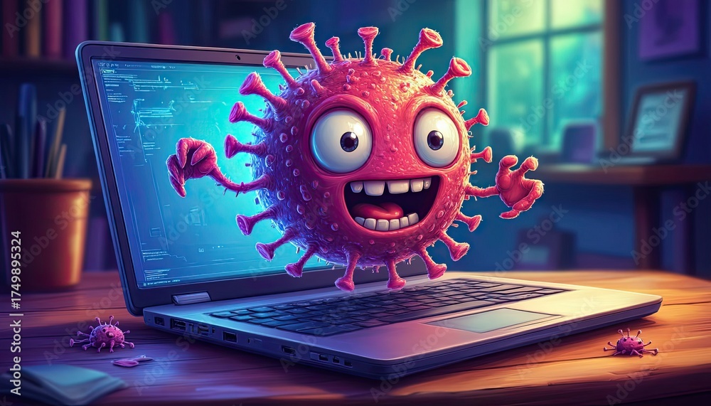 Computer virus threat on screen shows the dangers of digital security ...