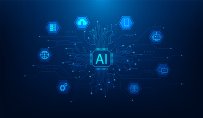 Artificial intelligence ai technology Use in daily life icon background. ai chip line circuit iot. vector illustration fantastic technology