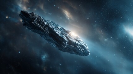 Wall Mural - comet shaped like an alien ship in space with bright lights