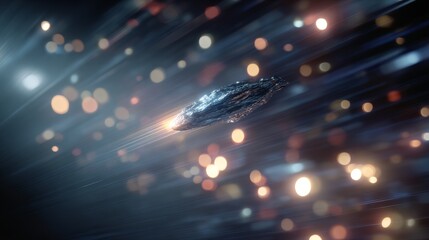 Wall Mural - ship-shaped comet in space with bright lights