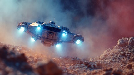 Wall Mural - ship arriving on Mars