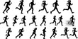 © Morningstar - Running people silhouettes collection, Running man and woman silhouettes set