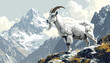 © El - Mountain goat standing on rocky terrain with snowy peaks