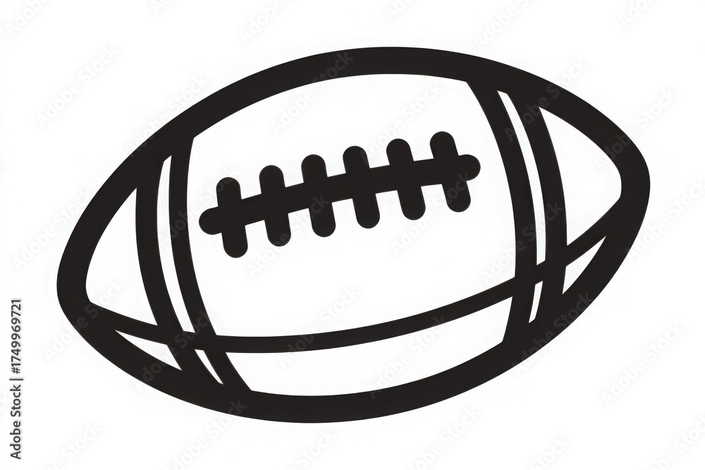 This illustration features a classic football design outlined in black with distinctive laces and stitching, set against a plain white background. The design is simple yet recognizable.