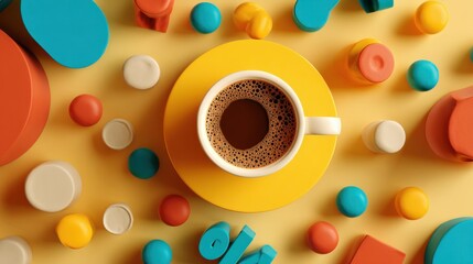 coffee cup with colorful abstract shapes