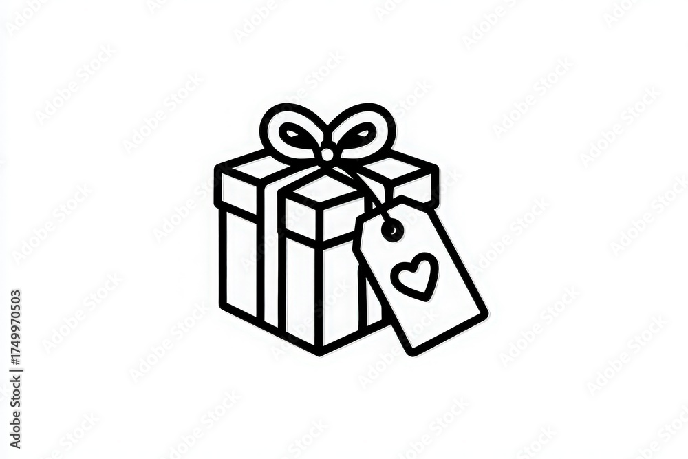 A neatly wrapped gift box sits against a plain background, adorned with a bow on top. A tag shaped like a heart hangs from the ribbon, suggesting love and thoughtfulness.