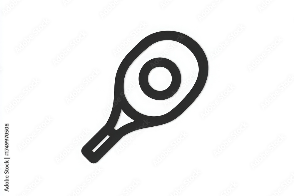 This design features a minimalist badminton racket with a circular stringing area. The simple lines create a modern and sleek look. Great for sports-themed projects.