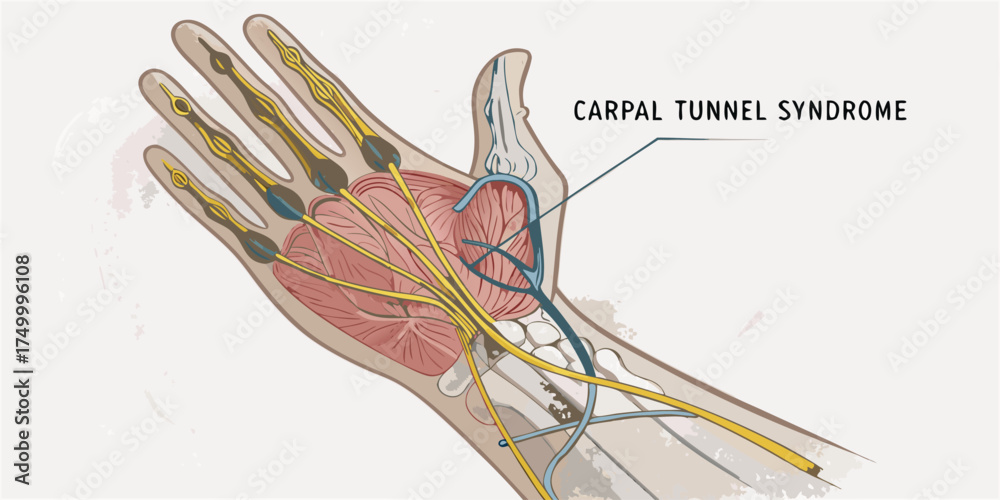 Carpal Tunnel Relief Vector Illustration – Hand and Wrist Anatomy ...