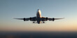 © A2Z AI  - Airplane in flight during sunset or sunrise. A passenger plane is captured mid-flight, with landing gear visible, set against the backdrop of a tranquil sky.
