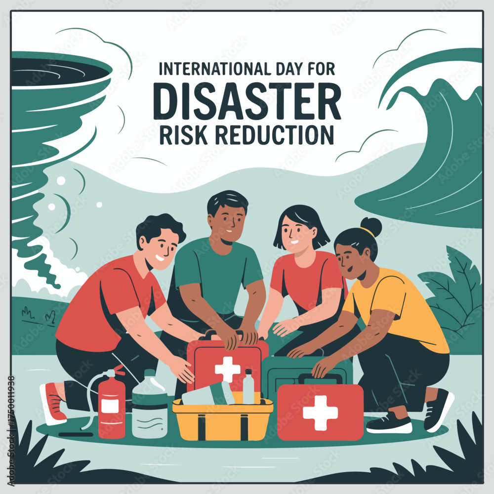 Disaster Risk Reduction Graphics Flat vector for International Day for Disaster Risk Reduction showing ...