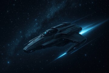 Wall Mural - Futuristic spaceship exploring deep space.