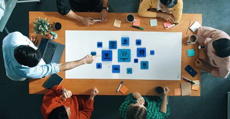 Wall Mural - Omni-channel marketing and online shopping strategies, cross-platform customer experience, brand unification, and integrated marketing communication across digital channels. Entice