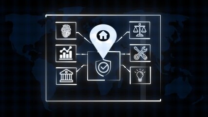 PLM Product life cycle management system technology concept. Technology, Internet and network concept with black background.