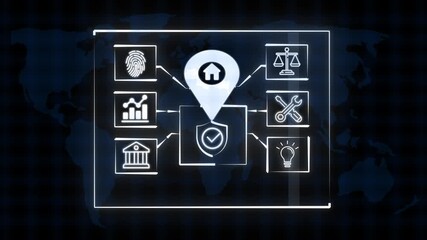 DIGITAL Product life cycle management system technology concept. Technology, Internet and network concept with black background.