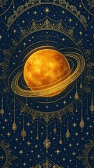 Wall Mural - Celestial golden planet with patterns